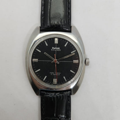 Vintage Original HMT Vijay Hand Winding 17 Jewels Black Face Men's Wrist Watch OG254