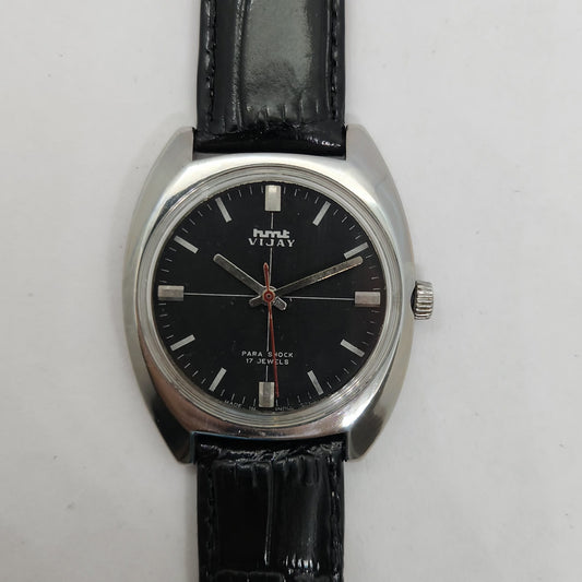 Vintage Original HMT Vijay Hand Winding 17 Jewels Black Face Men's Wrist Watch OG254