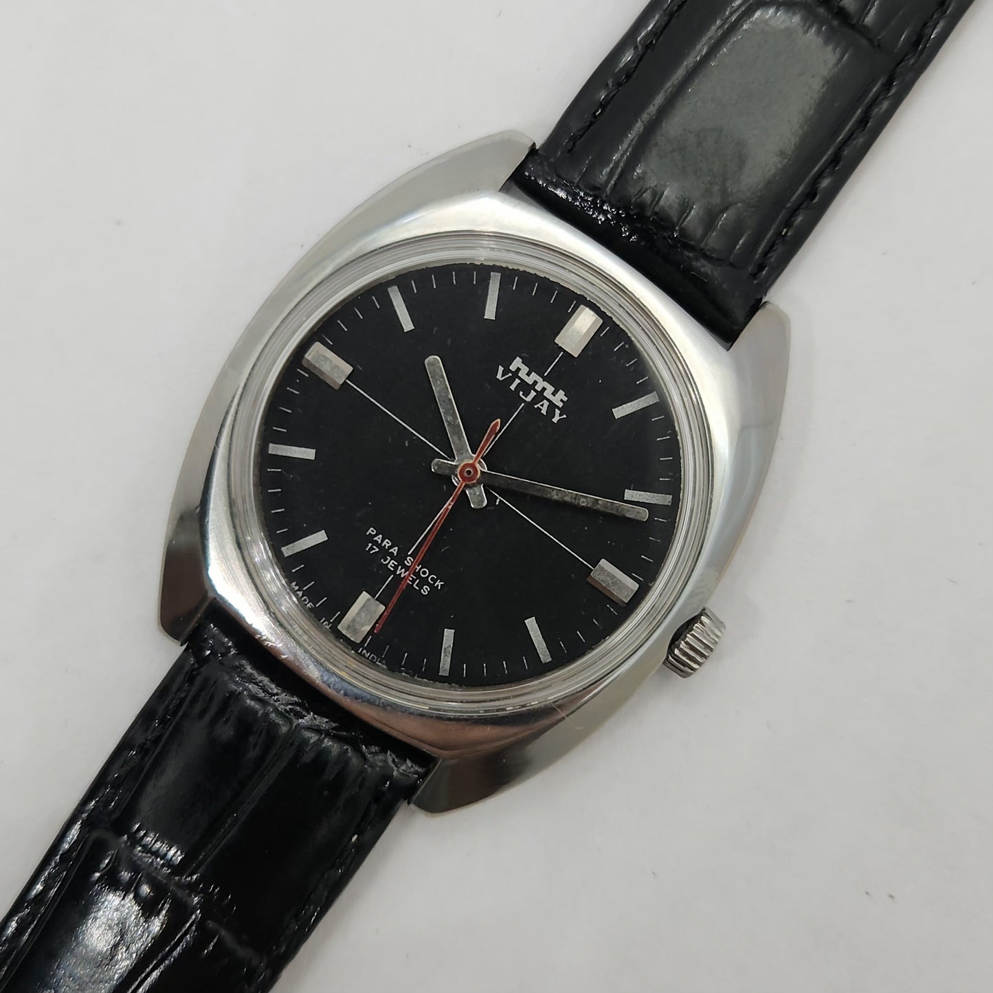 Vintage Original HMT Vijay Hand Winding 17 Jewels Black Face Men's Wrist Watch OG254
