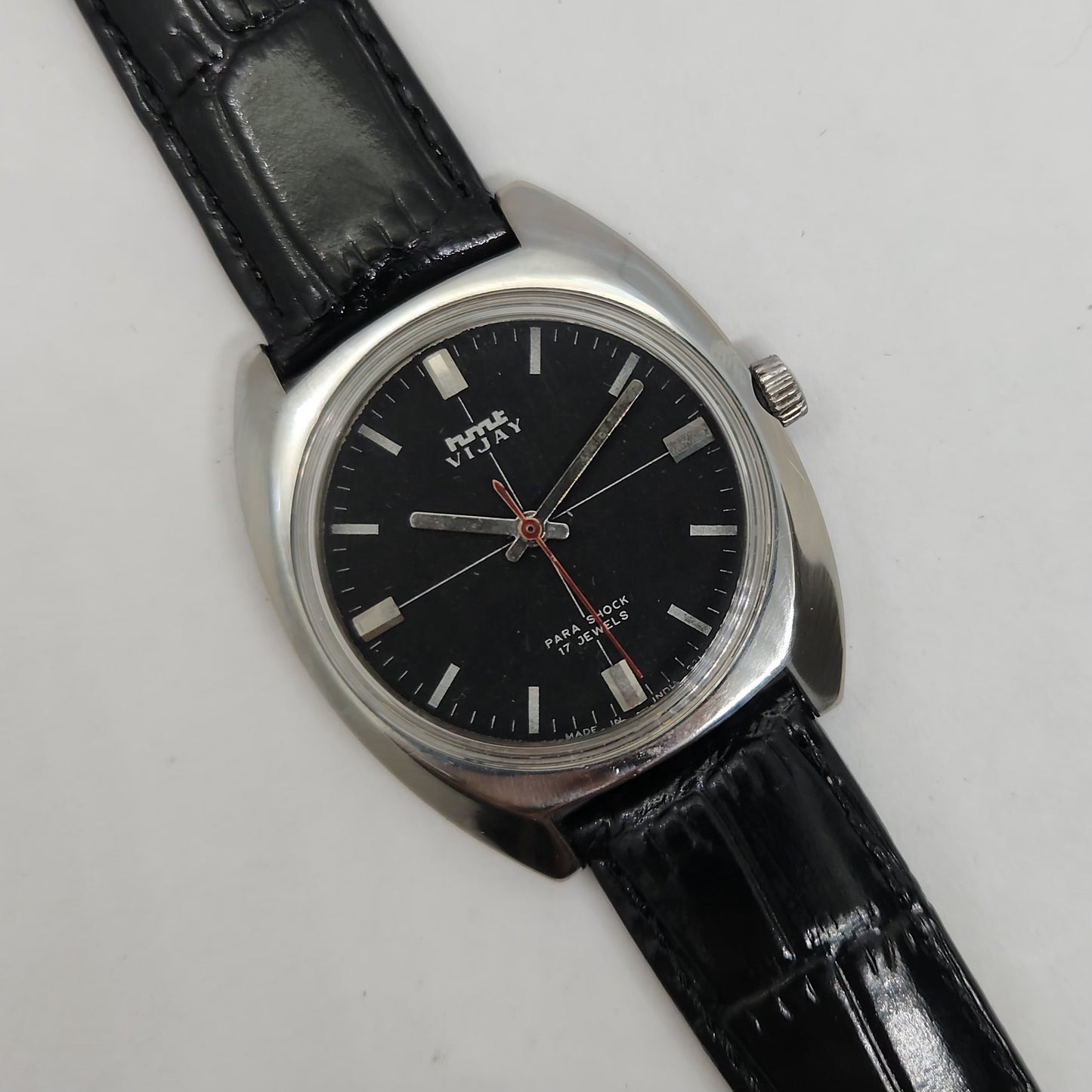 Vintage Original HMT Vijay Hand Winding 17 Jewels Black Face Men's Wrist Watch OG254