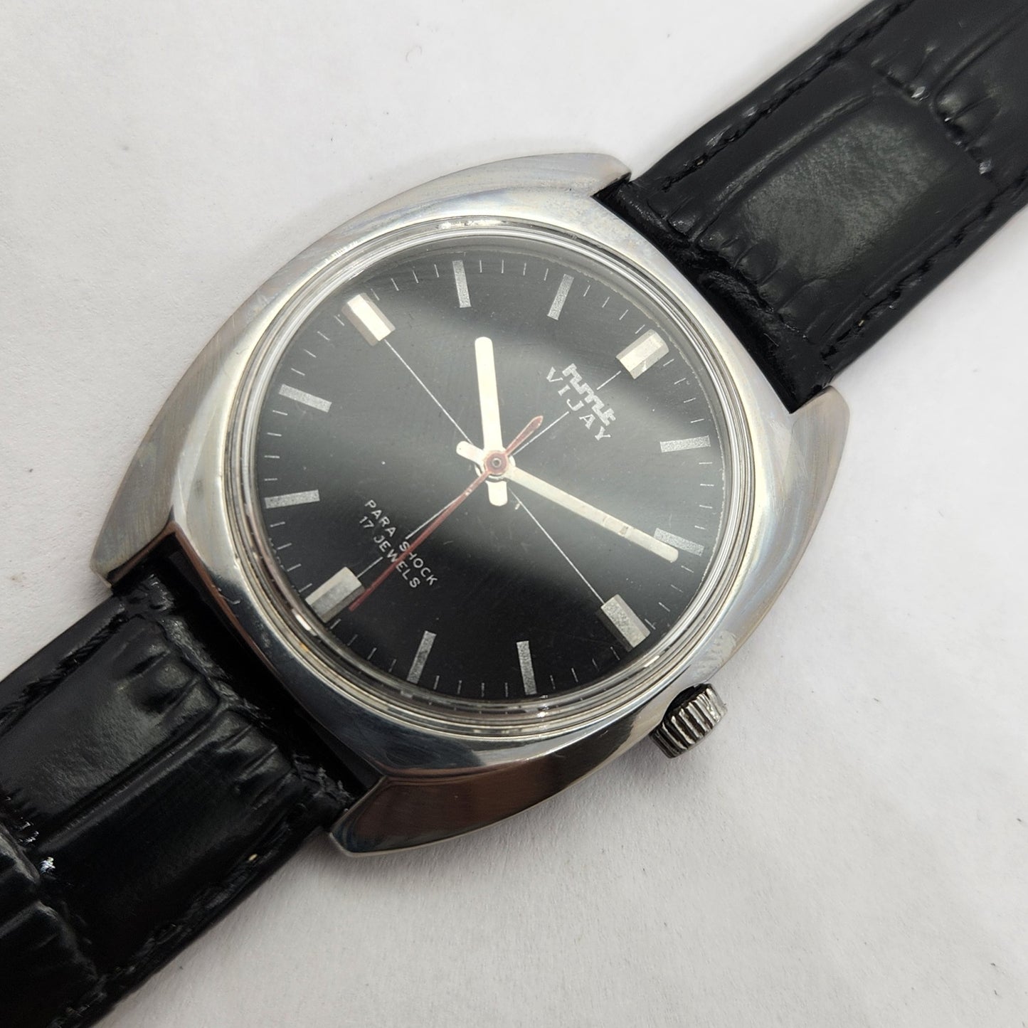 Vintage Original HMT Vijay Hand Winding 17 Jewels Black Face Men's Wrist Watch OG254