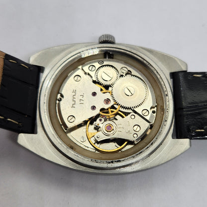 Vintage Original HMT Vijay Hand Winding 17 Jewels Black Face Men's Wrist Watch OG254