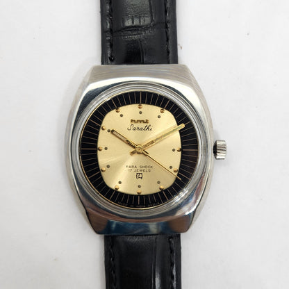 Vintage Original HMT Sarathi Hand Winding 17 Jewels Gold Face Men's Wrist Watch OG255