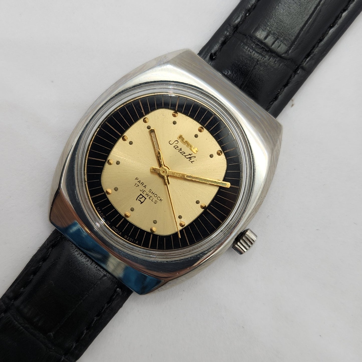 Vintage Original HMT Sarathi Hand Winding 17 Jewels Gold Face Men's Wrist Watch OG255