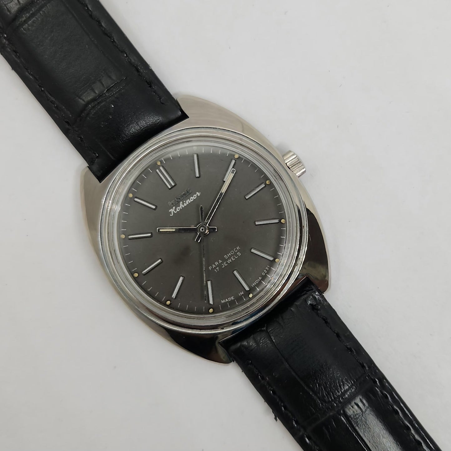 Vintage Original HMT Kohinoor Hand Winding 17 Jewels Black Face Men's Wrist Watch OG258