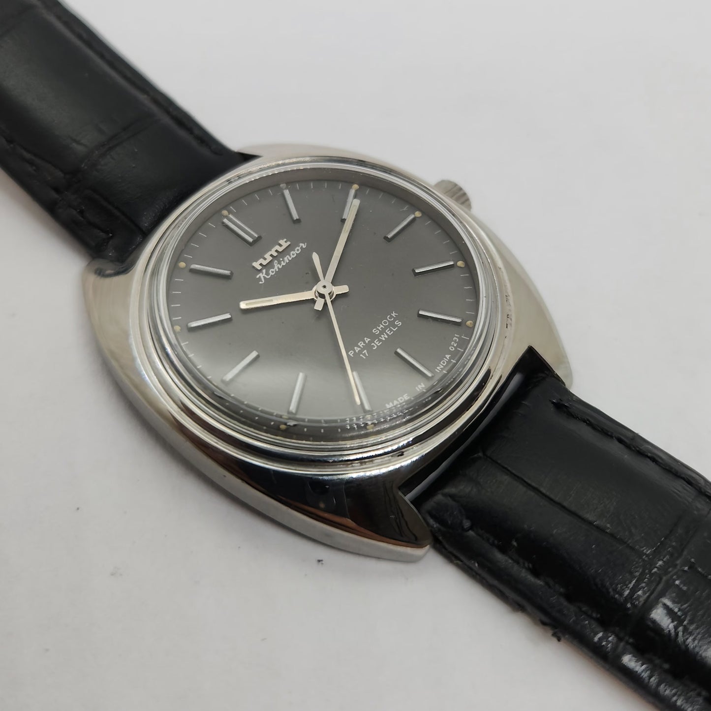 Vintage Original HMT Kohinoor Hand Winding 17 Jewels Black Face Men's Wrist Watch OG258