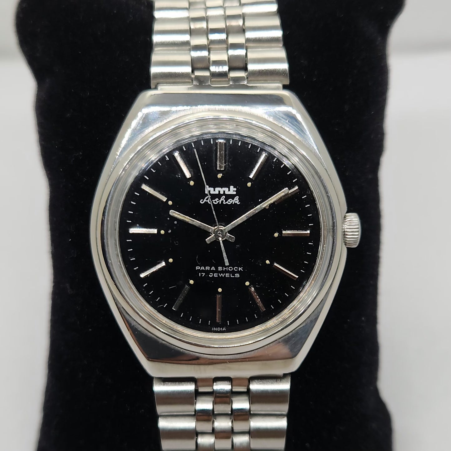 Vintage Original HMT Ashok Hand Winding 17 Jewels Black Face Men's Wrist Watch OG261