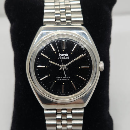 Vintage Original HMT Ashok Hand Winding 17 Jewels Black Face Men's Wrist Watch OG261