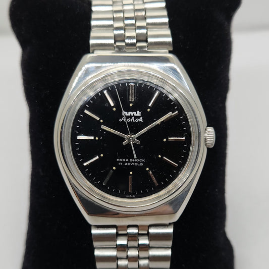 Vintage Original HMT Ashok Hand Winding 17 Jewels Black Face Men's Wrist Watch OG261