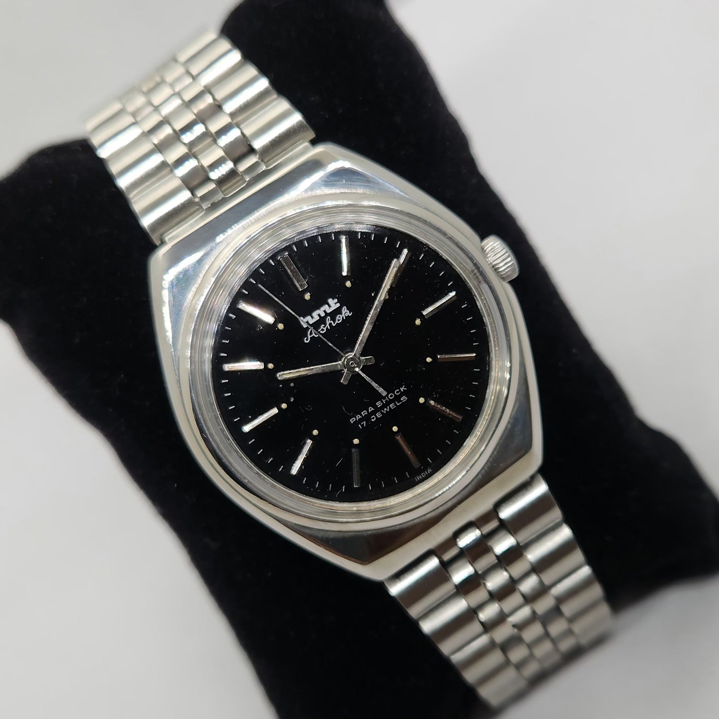 Vintage Original HMT Ashok Hand Winding 17 Jewels Black Face Men's Wrist Watch OG261