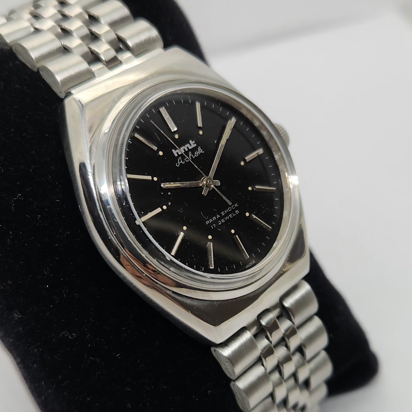 Vintage Original HMT Ashok Hand Winding 17 Jewels Black Face Men's Wrist Watch OG261
