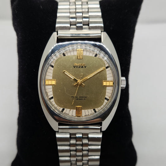 Vintage Original HMT Vijay Hand Winding 17 Jewels Gold Face Men's Wrist Watch OG262