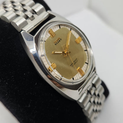 Vintage Original HMT Vijay Hand Winding 17 Jewels Gold Face Men's Wrist Watch OG262