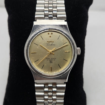 Vintage Original HMT Trishna Hand Winding 17 Jewels Gold Face Men's Wrist Watch OG264