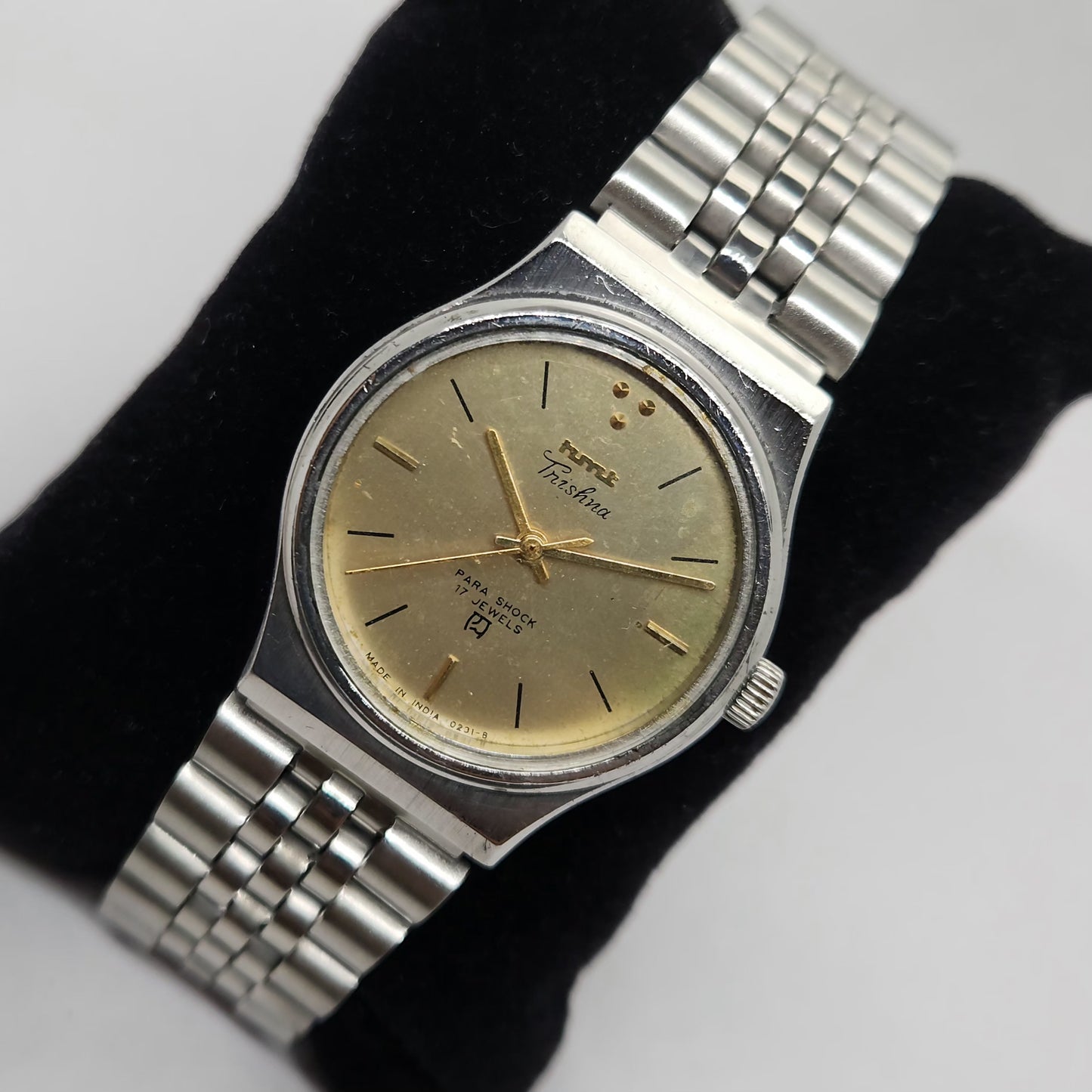 Vintage Original HMT Trishna Hand Winding 17 Jewels Gold Face Men's Wrist Watch OG264