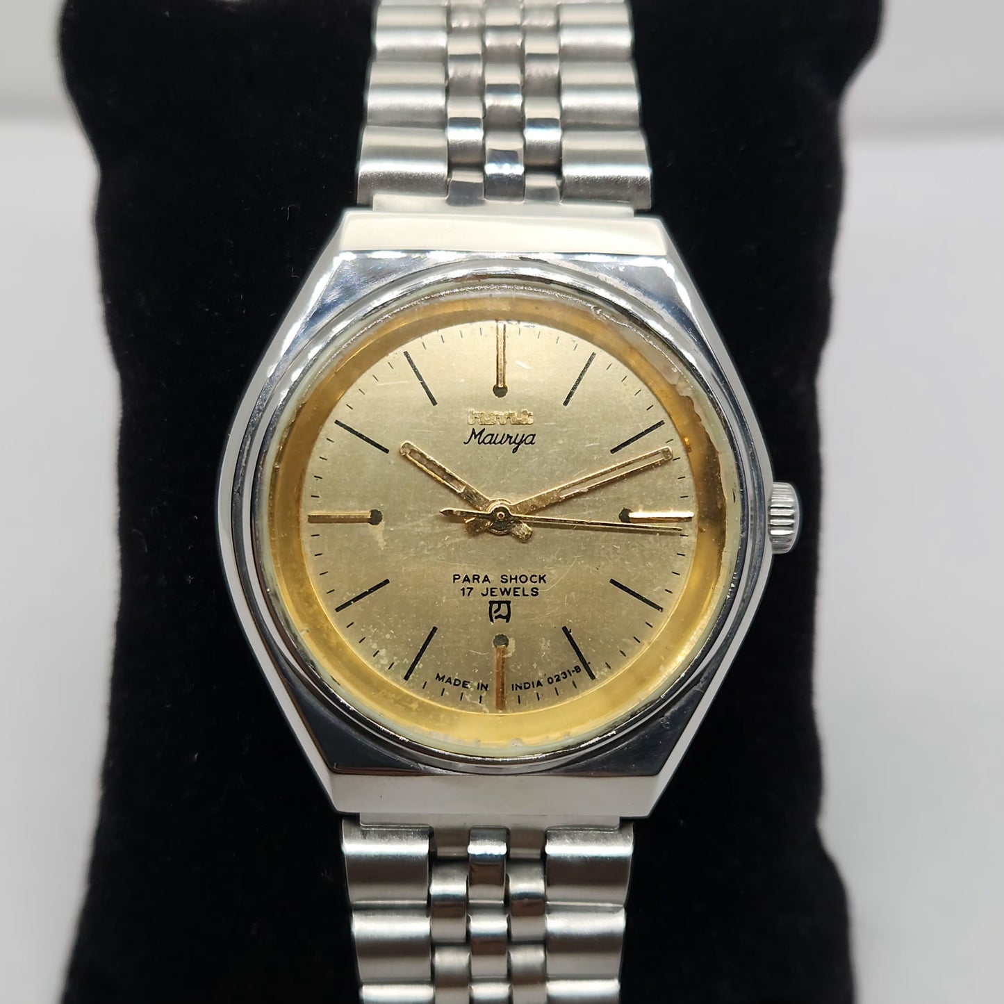 Vintage Original HMT Maurya Hand Winding 17 Jewels Gold Face Men's Wrist Watch OG265