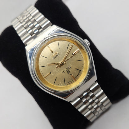 Vintage Original HMT Maurya Hand Winding 17 Jewels Gold Face Men's Wrist Watch OG265