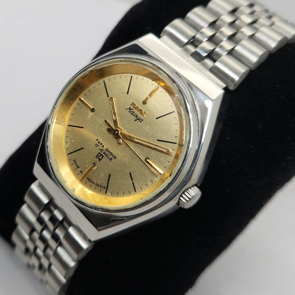 Vintage Original HMT Maurya Hand Winding 17 Jewels Gold Face Men's Wrist Watch OG265