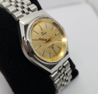 Vintage Original HMT Maurya Hand Winding 17 Jewels Gold Face Men's Wrist Watch OG265