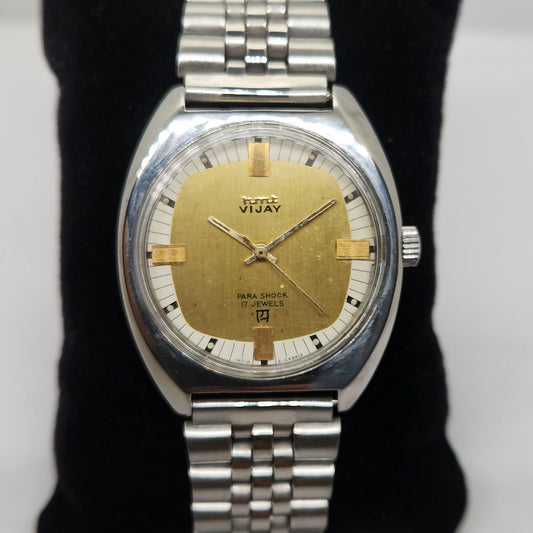 Vintage Original HMT Vijay Hand Winding 17 Jewels White Gold Men's Wrist Watch OG266