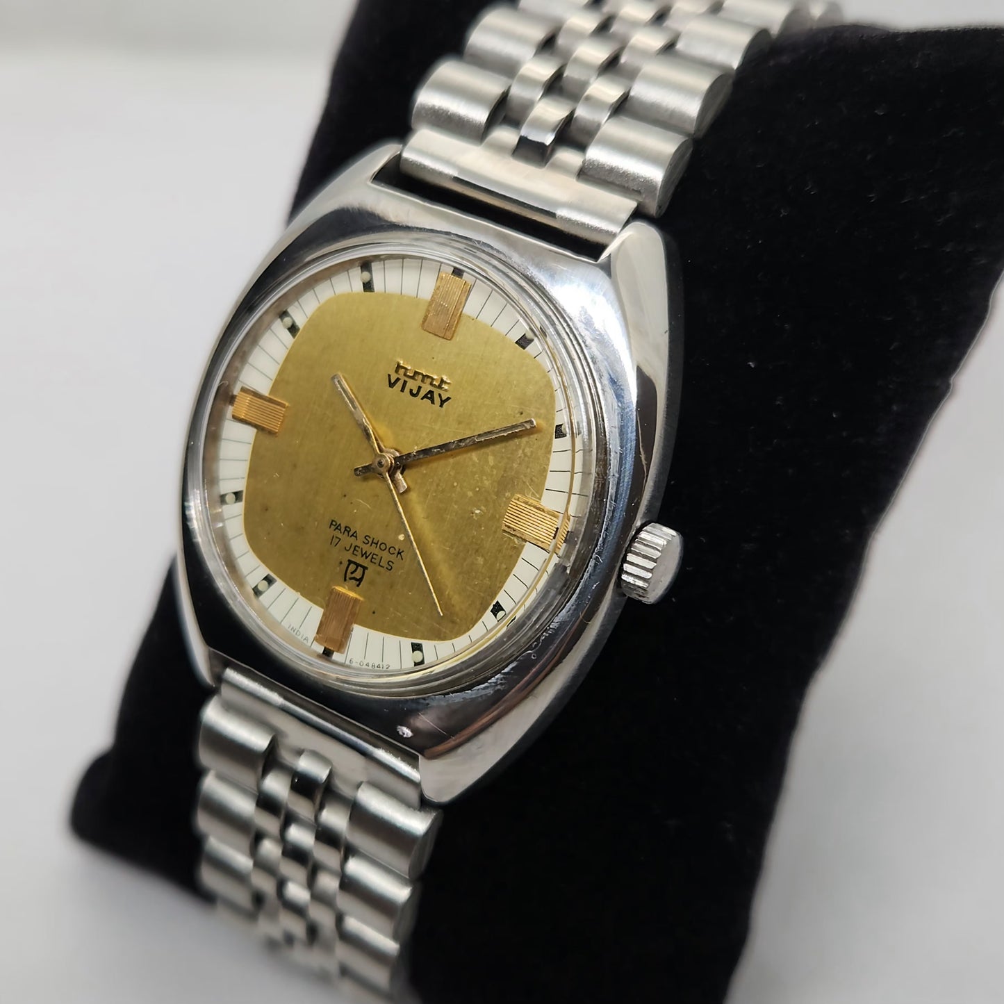 Vintage Original HMT Vijay Hand Winding 17 Jewels White Gold Men's Wrist Watch OG266