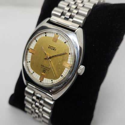 Vintage Original HMT Vijay Hand Winding 17 Jewels White Gold Men's Wrist Watch OG266