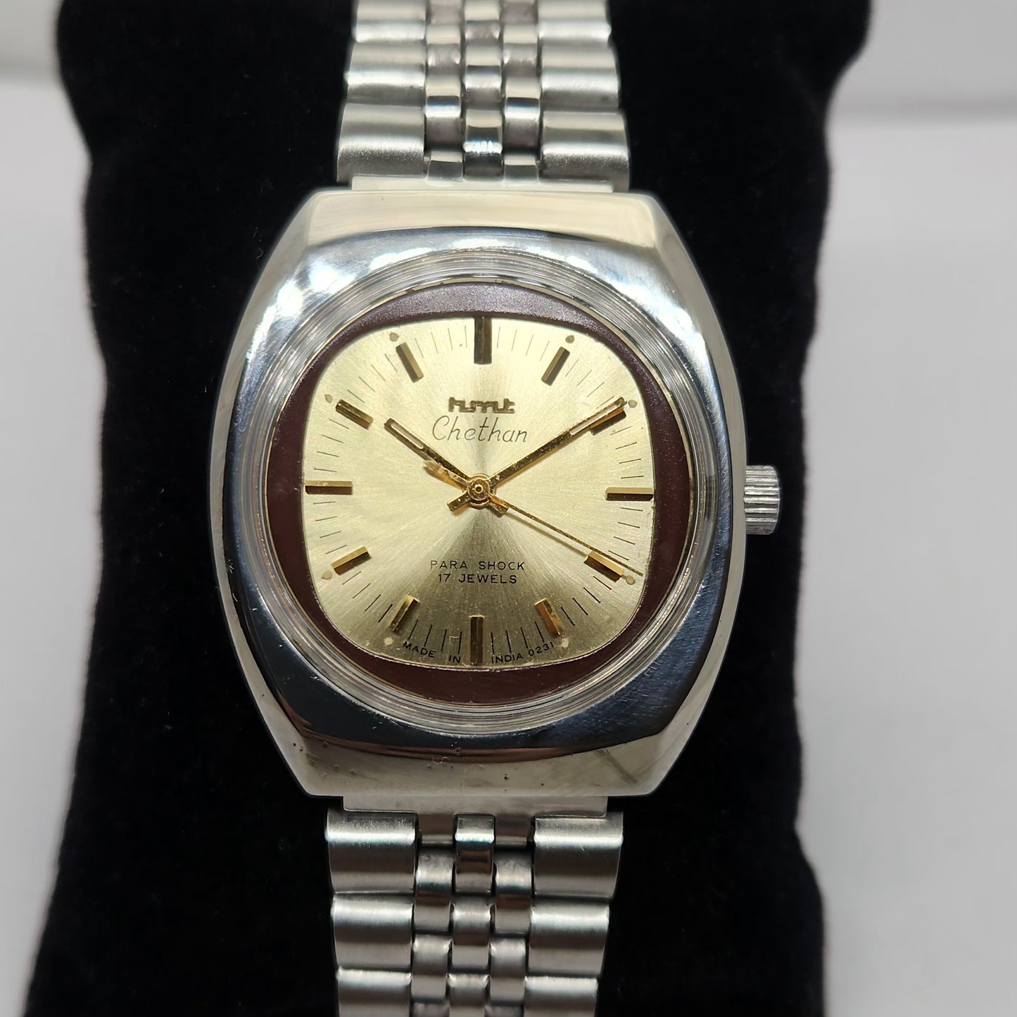 Vintage Original HMT Chethan Hand Winding 17 Jewels Gold Face Men's Wrist Watch OG267