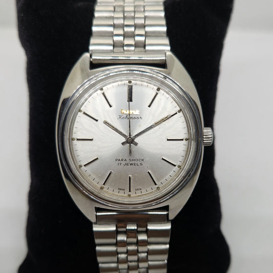 Vintage Original HMT Kohinoor Hand Winding 17 Jewels Silver Face Men's Wrist Watch OG268