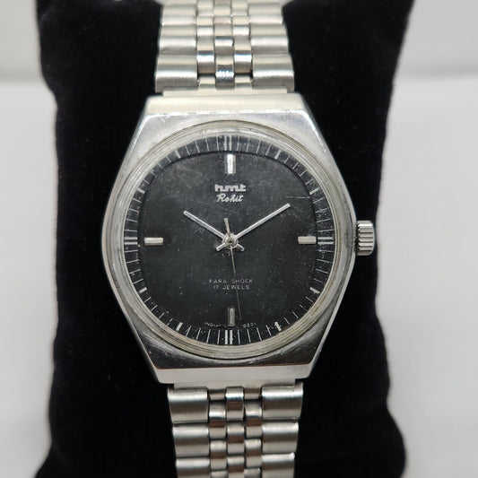 Vintage Original HMT Rohit Hand Winding 17 Jewels Black Face Men's Wrist Watch OG269