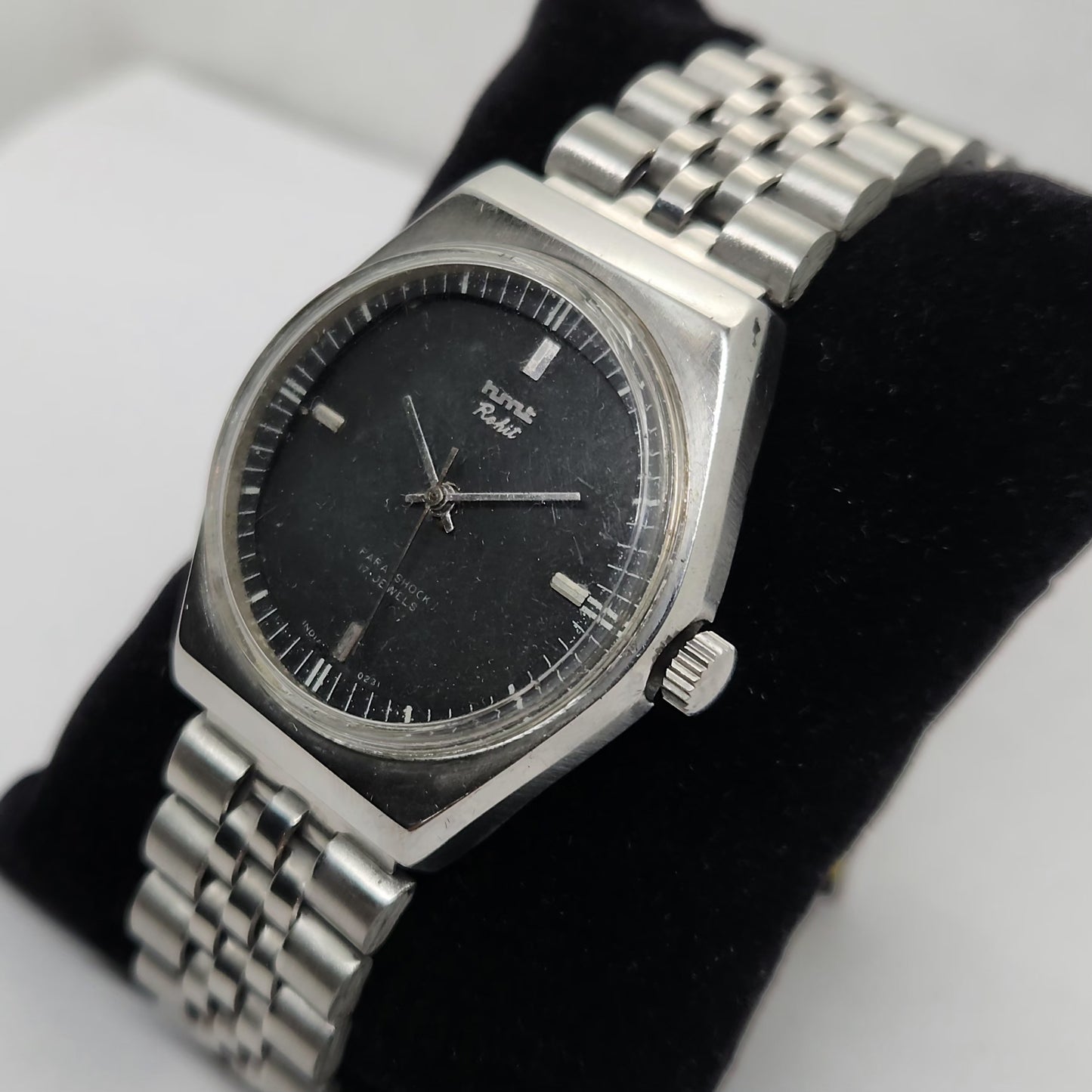 Vintage Original HMT Rohit Hand Winding 17 Jewels Black Face Men's Wrist Watch OG269