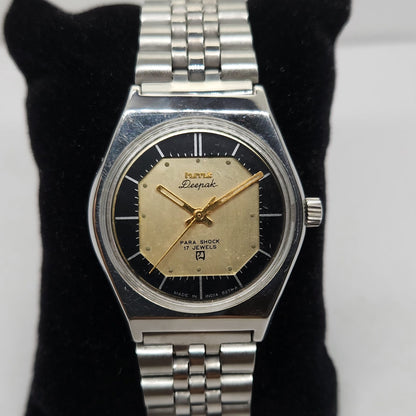 Vintage Original HMT Deepak Hand Winding 17 Jewels Gold Face Men's Wrist Watch OG273