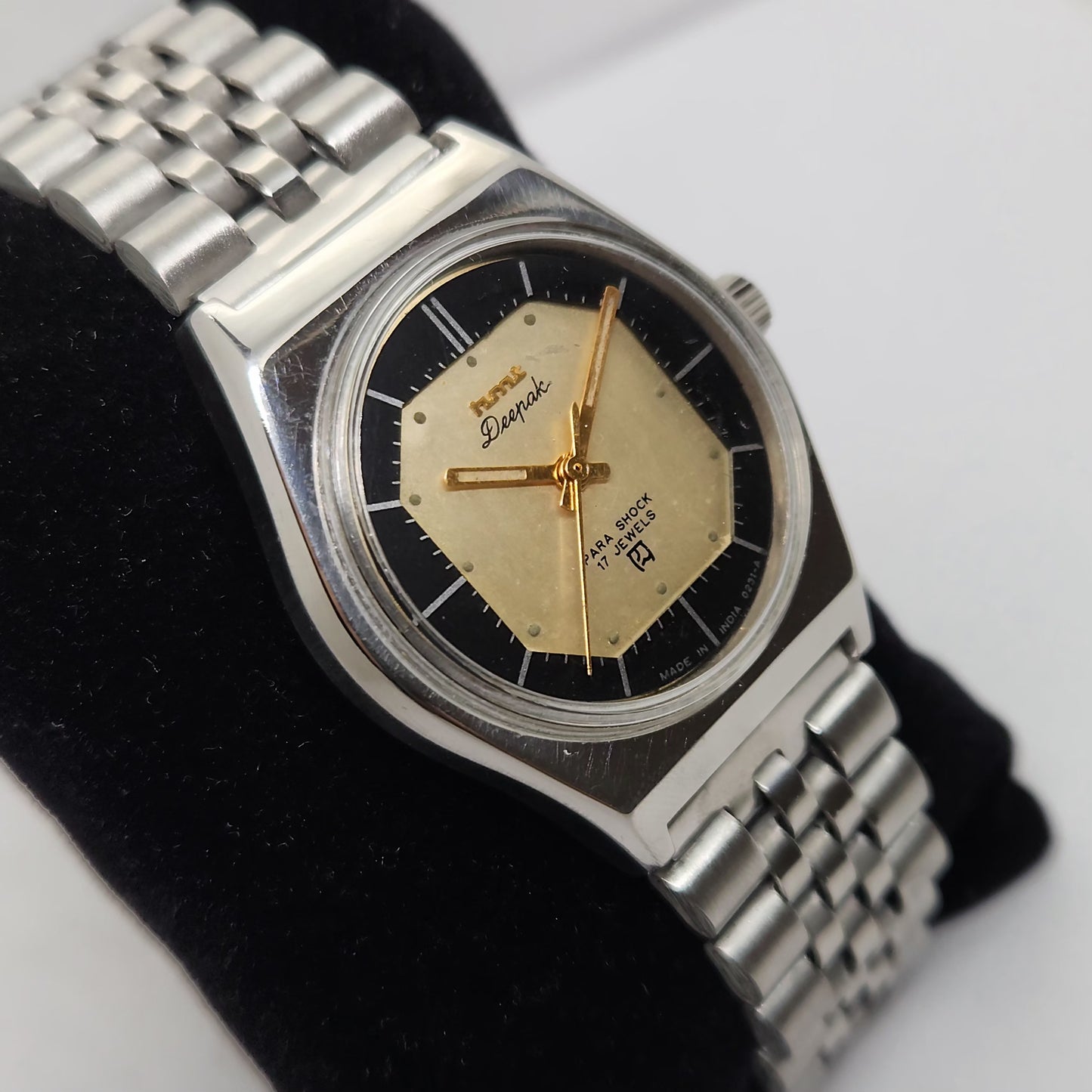 Vintage Original HMT Deepak Hand Winding 17 Jewels Gold Face Men's Wrist Watch OG273