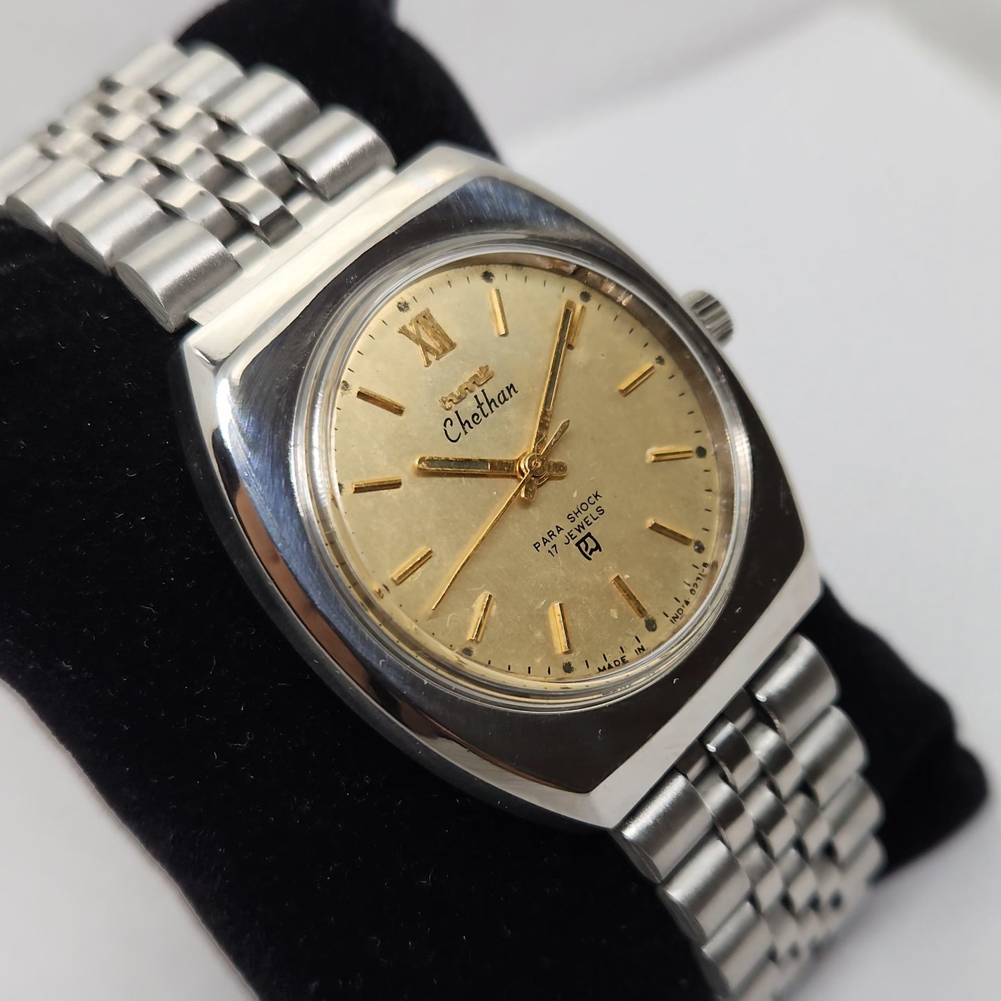 Vintage Original HMT Chethan Hand Winding 17 Jewels Gold Face Men's Wrist Watch OG274