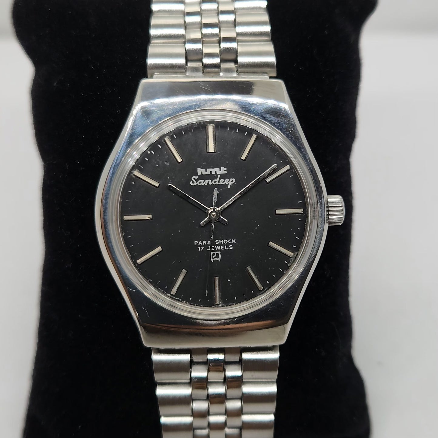 Vintage Original HMT Sandeep Hand Winding 17 Jewels Black Face Men's Wrist Watch OG275