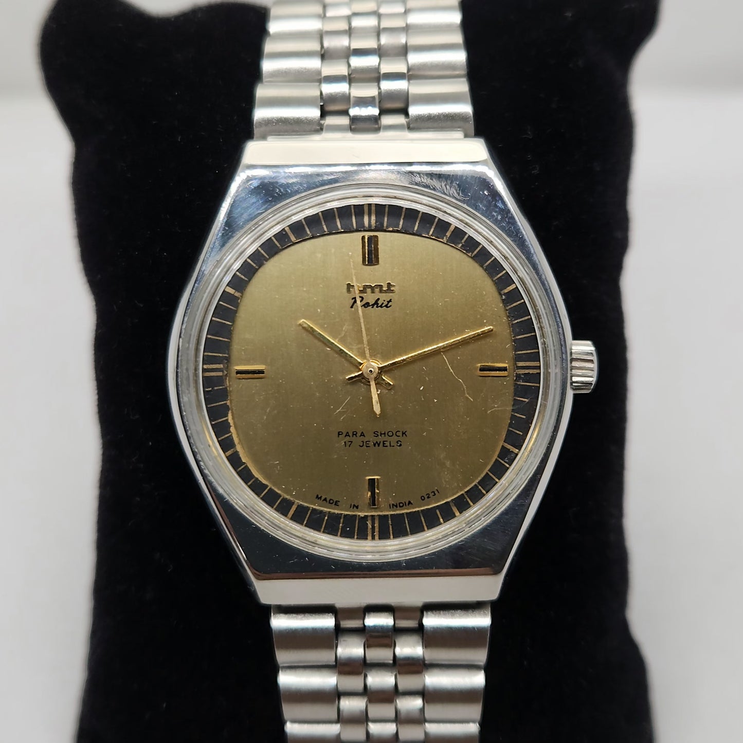 Vintage Original HMT Rohit Hand Winding 17 Jewels Gold Face Men's Wrist Watch OG276