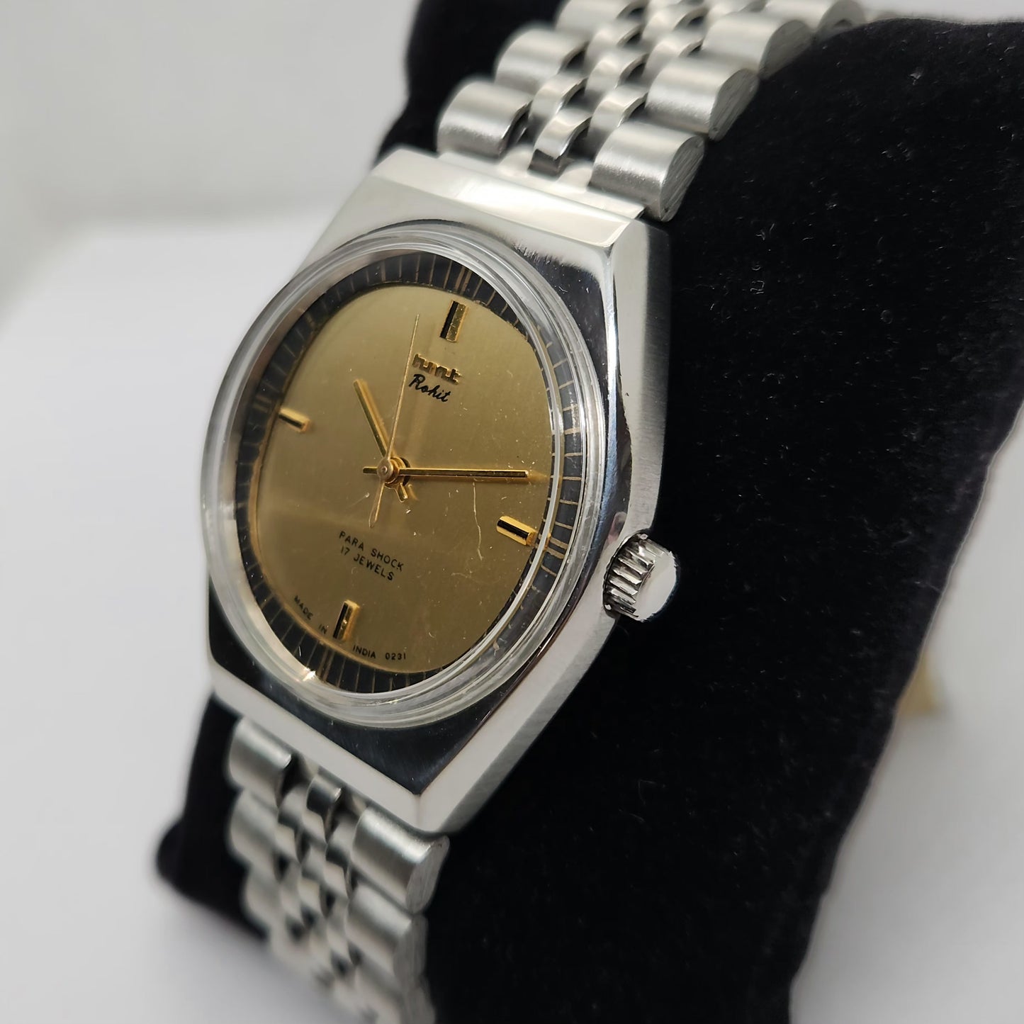 Vintage Original HMT Rohit Hand Winding 17 Jewels Gold Face Men's Wrist Watch OG276