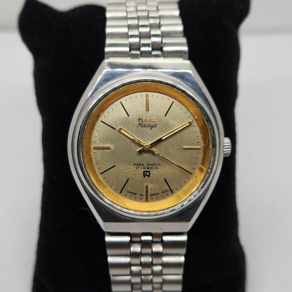 Vintage Original HMT Maurya Hand Winding 17 Jewels Gold Face Men's Wrist Watch OG282