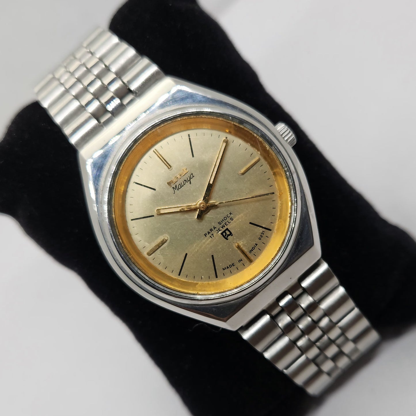 Vintage Original HMT Maurya Hand Winding 17 Jewels Gold Face Men's Wrist Watch OG282