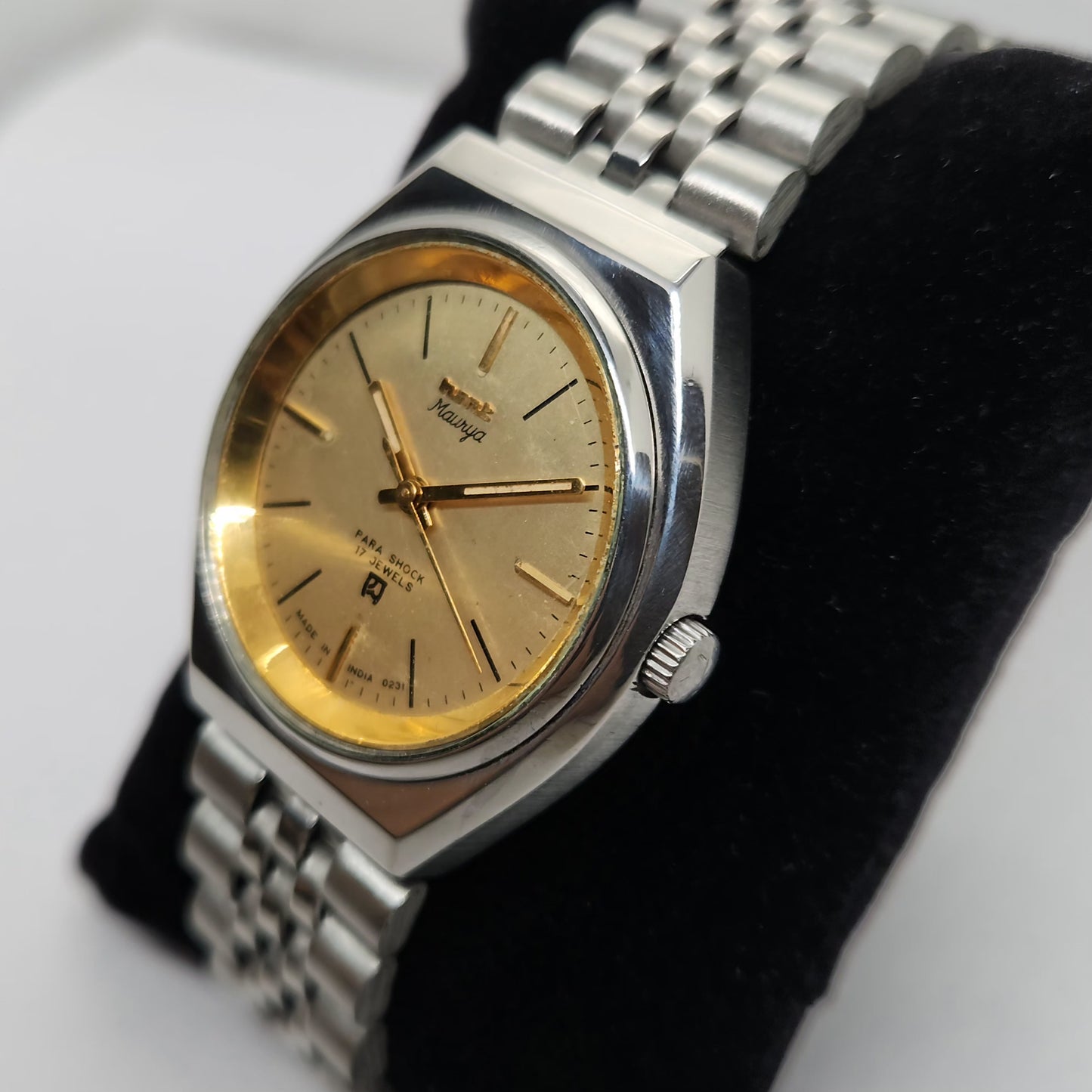 Vintage Original HMT Maurya Hand Winding 17 Jewels Gold Face Men's Wrist Watch OG282