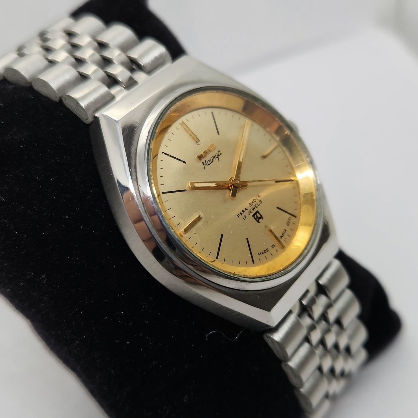Vintage Original HMT Maurya Hand Winding 17 Jewels Gold Face Men's Wrist Watch OG282