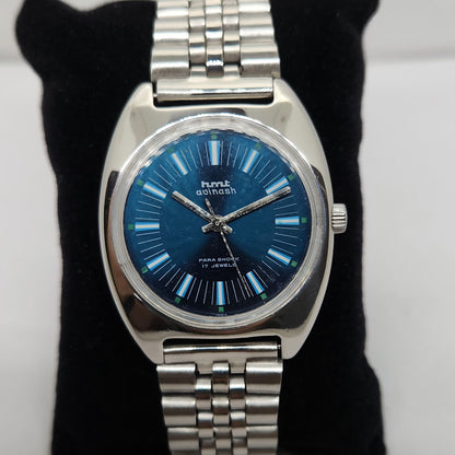 Vintage Original HMT Avinash Hand Winding 17 Jewels Blue Face Men's Wrist Watch OG283