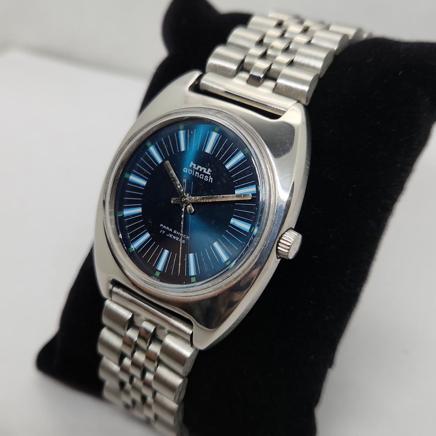 Vintage Original HMT Avinash Hand Winding 17 Jewels Blue Face Men's Wrist Watch OG283