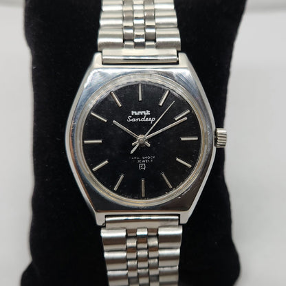 Vintage Original HMT Sandeep Hand Winding 17 Jewels Black Face Men's Wrist Watch OG288