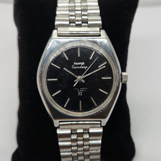 Vintage Original HMT Sandeep Hand Winding 17 Jewels Black Face Men's Wrist Watch OG288