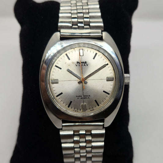 Vintage Original HMT Vijay Hand Winding 17 Jewels Silver Face Men's Wrist Watch OG290