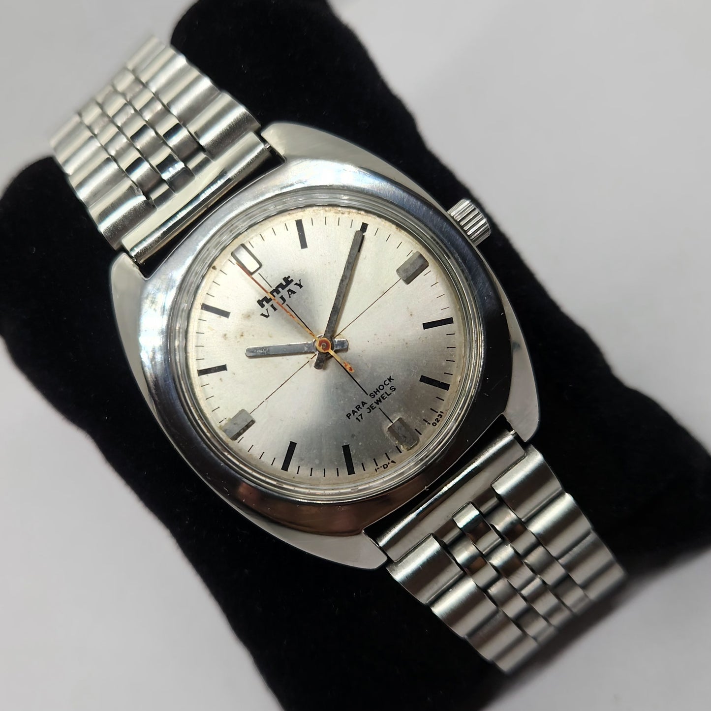 Vintage Original HMT Vijay Hand Winding 17 Jewels Silver Face Men's Wrist Watch OG290