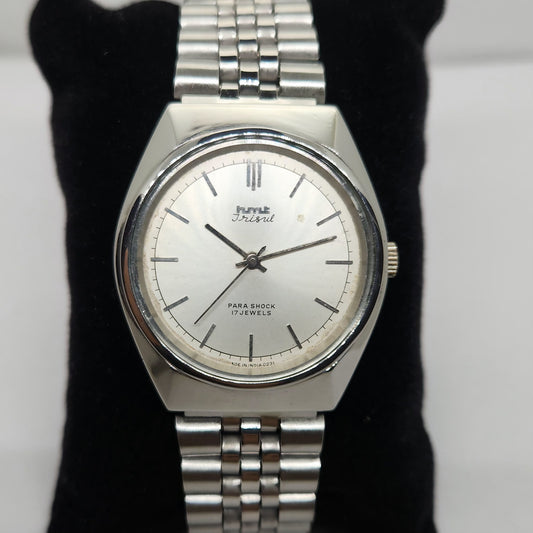 Vintage Original HMT Trisul Hand Winding 17 Jewels Silver Face Men's Wrist Watch OG291