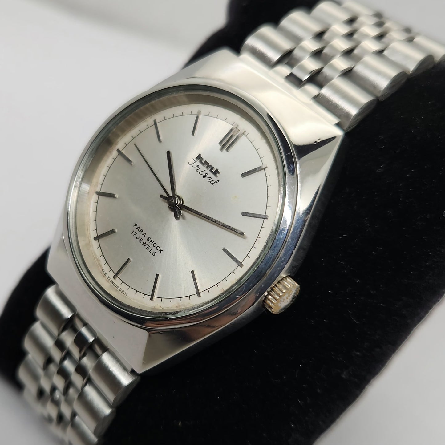Vintage Original HMT Trisul Hand Winding 17 Jewels Silver Face Men's Wrist Watch OG291
