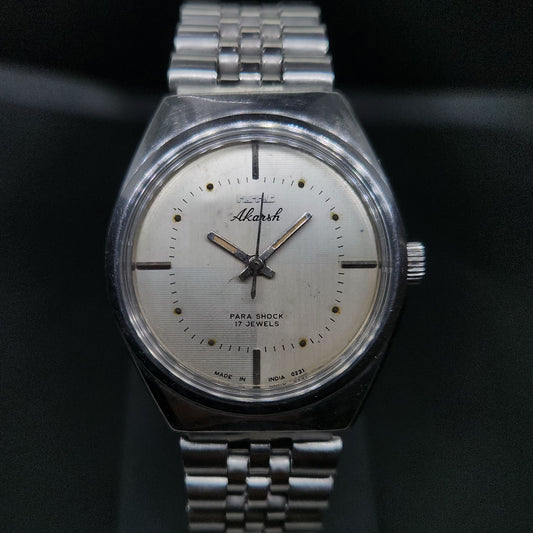 Vintage Original HMT Akarsh Hand Winding 17 Jewels Silver Face Men's Wrist Watch OG295