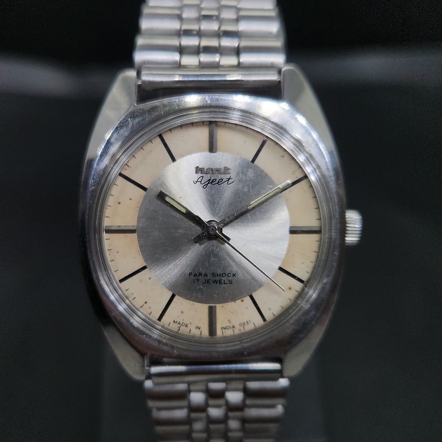 Vintage Original HMT Ajeet Hand Winding 17 Jewels Silver Face Men's Wrist Watch OG299
